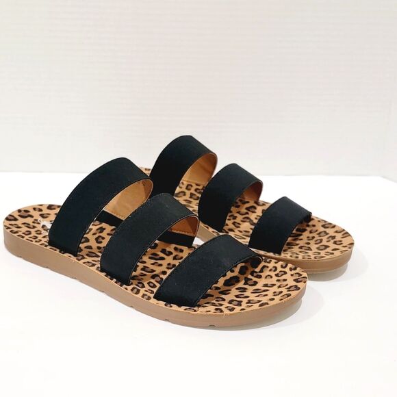 Corkys Dafne Women's Leopard Sandals Size 12 Black Tan 3 Strap Slip On Slides - Picture 1 of 13